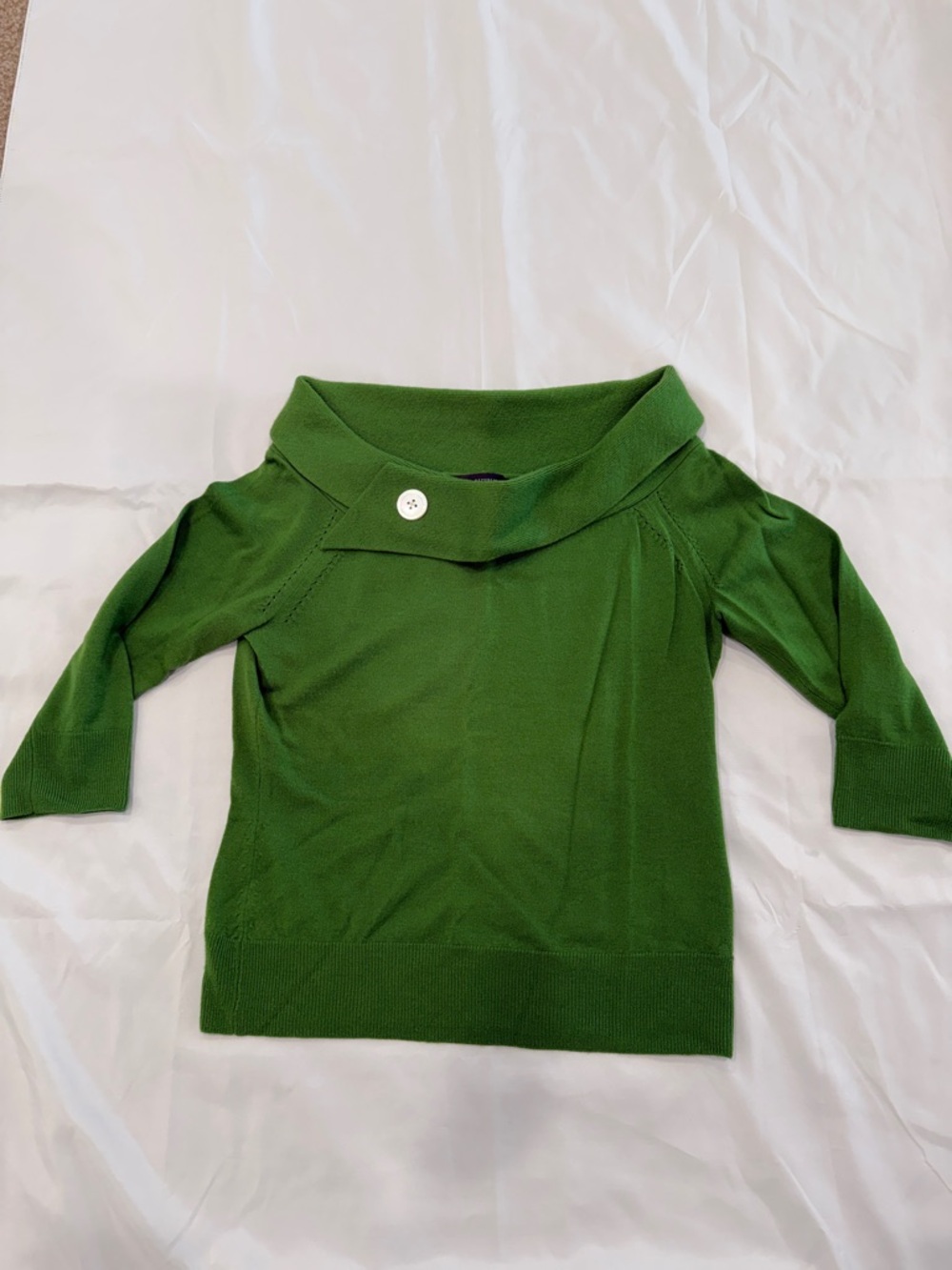 Banana Republic Wide Neck Green Merino Sweater with Button Detail—Large